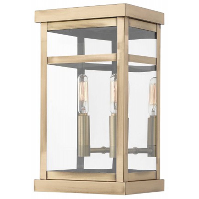 Beaumont Lane Contemporary 2 Light Outdoor Wall Lantern in Antique Brass