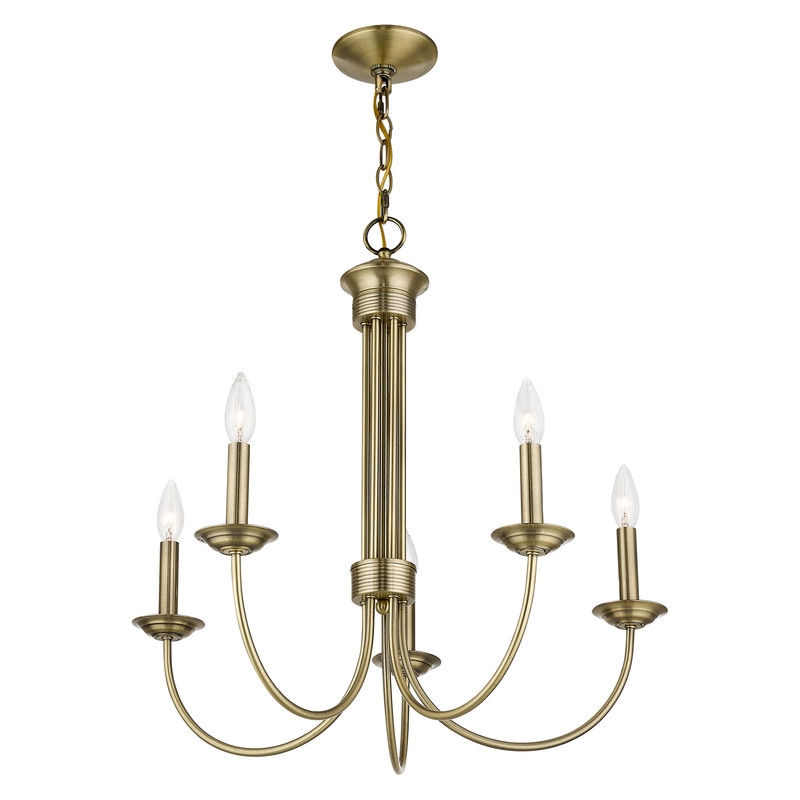 Beaumont Lane Contemporary 5 Light Chandelier in Antique Brass