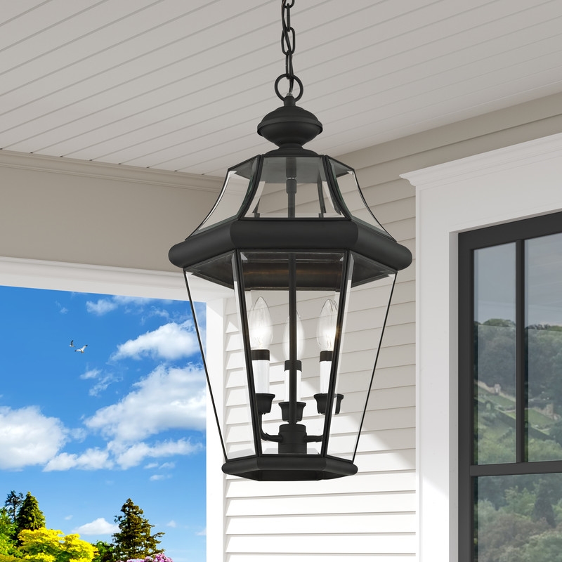 Beaumont Lane Contemporary Brass 3 Light Black Outdoor Lantern