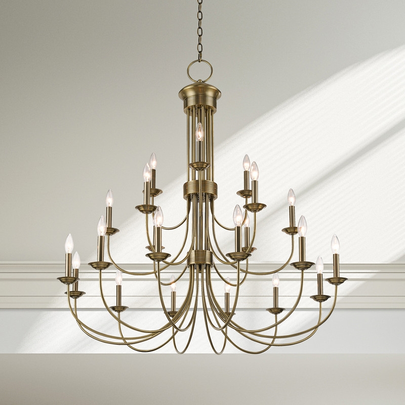 Beaumont Lane Contemporary 15 Light Foyer Chandelier in Antique Brass