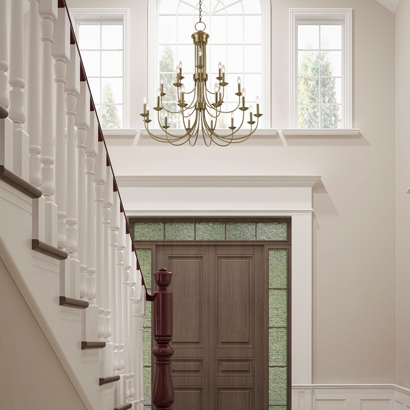 Beaumont Lane Contemporary 15 Light Foyer Chandelier in Antique Brass