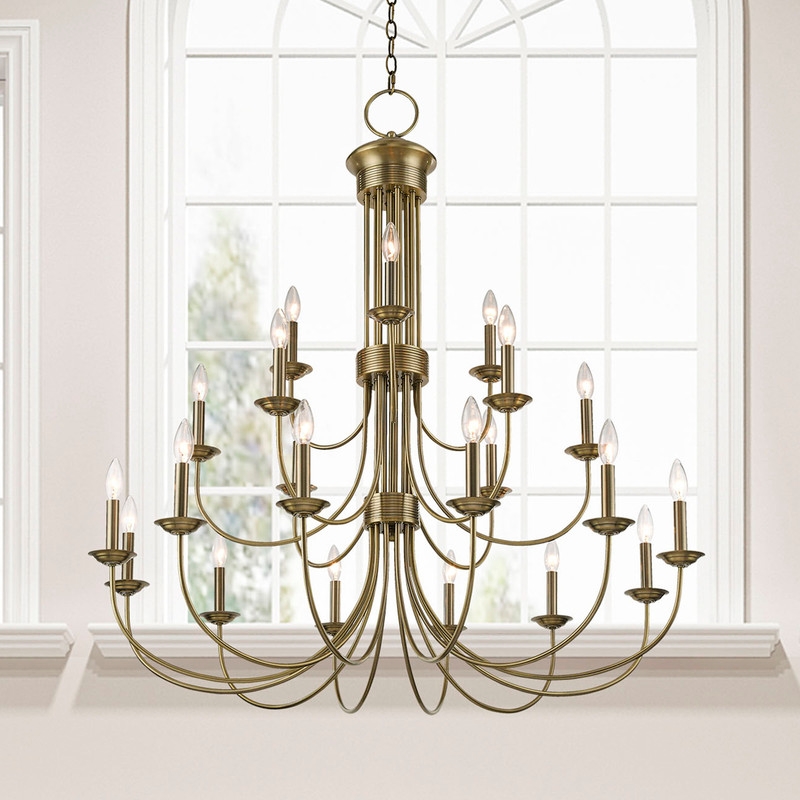 Beaumont Lane Contemporary 15 Light Foyer Chandelier in Antique Brass