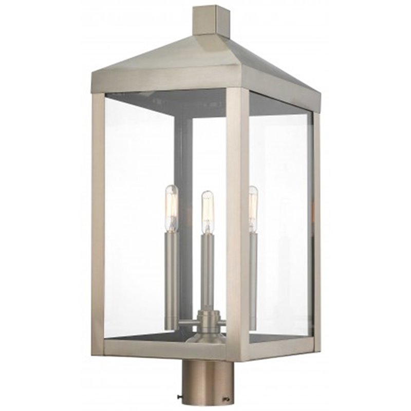 Beaumont Lane Contemporary 3 Light Outdoor Post Lantern in Nickel