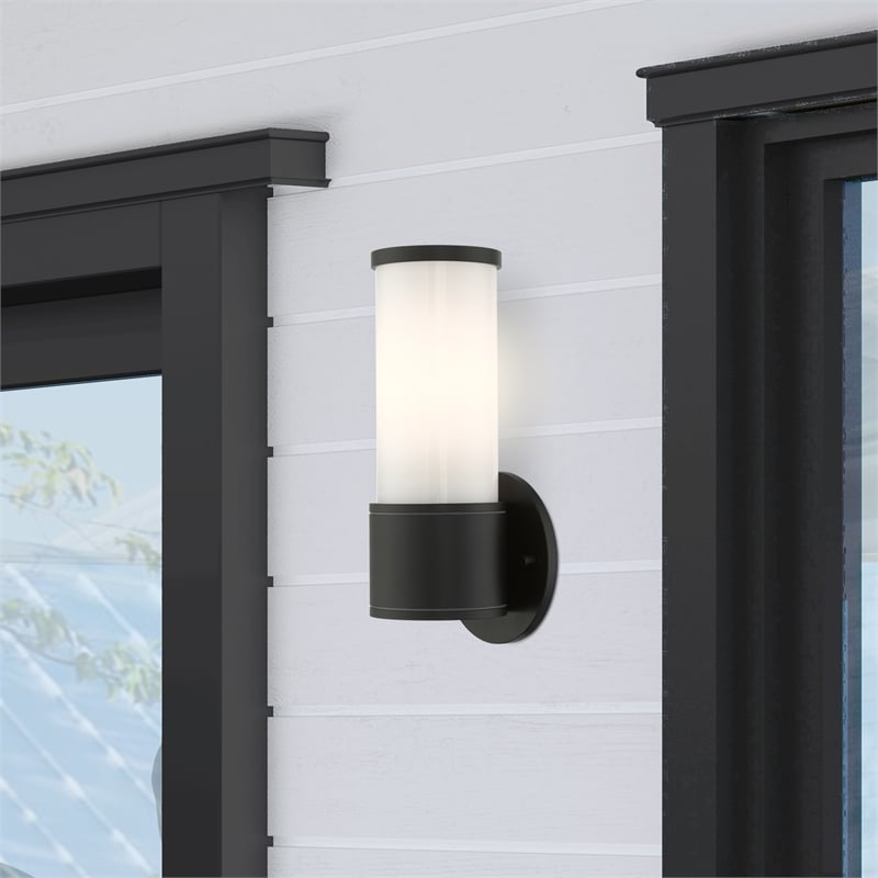 Beaumont Lane Contemporary 1-Light Metal Outdoor Wall Lantern in Textured Black
