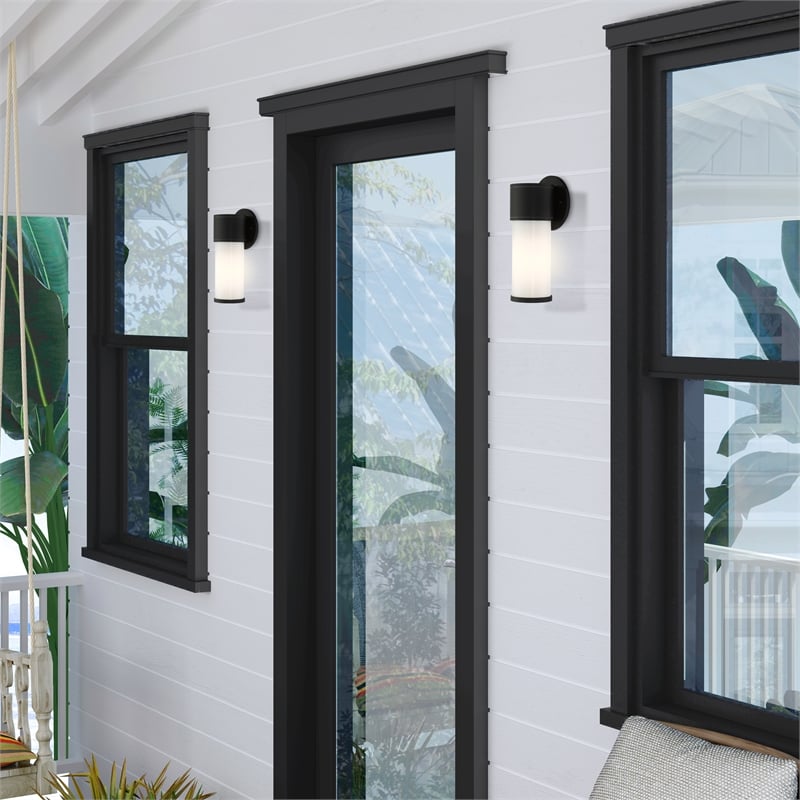 Beaumont Lane Contemporary 1-Light Metal Outdoor Wall Lantern in Textured Black