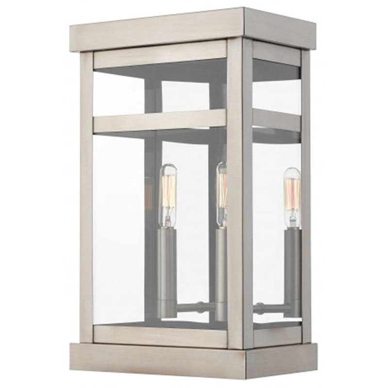 Beaumont Lane Contemporary 2 Light Outdoor Wall Lantern in Brushed Nickel