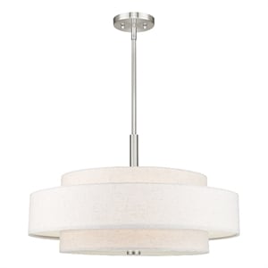 Beaumont Lane Mid-Century 53&quot 5-Light Metal & Fabric Pendant in Brushed Nickel