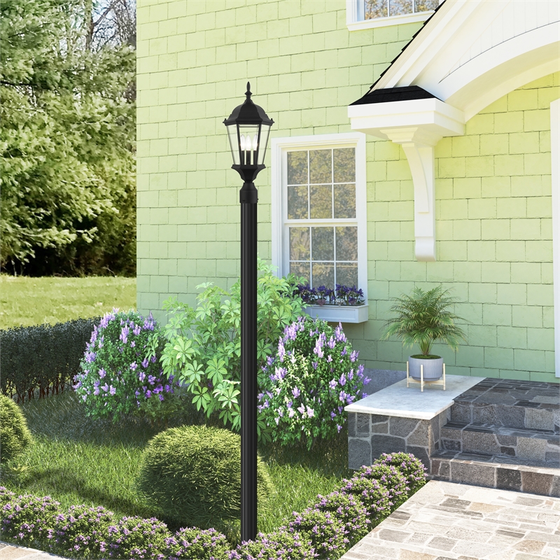 Beaumont Lane 3-Light Beveled Metal Outdoor Post Top Lantern in Black