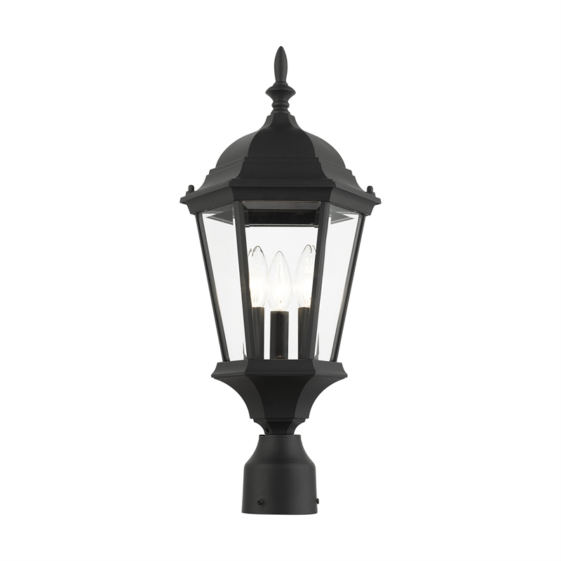 Beaumont Lane 3-Light Beveled Metal Outdoor Post Top Lantern in Black
