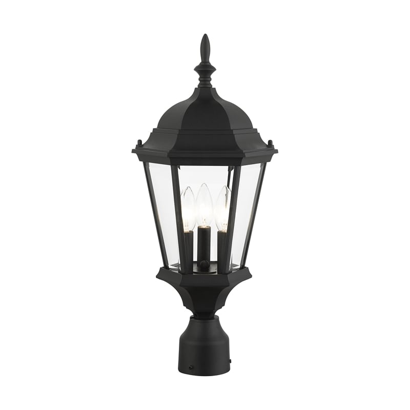 Beaumont Lane 3-Light Beveled Metal Outdoor Post Top Lantern in Black