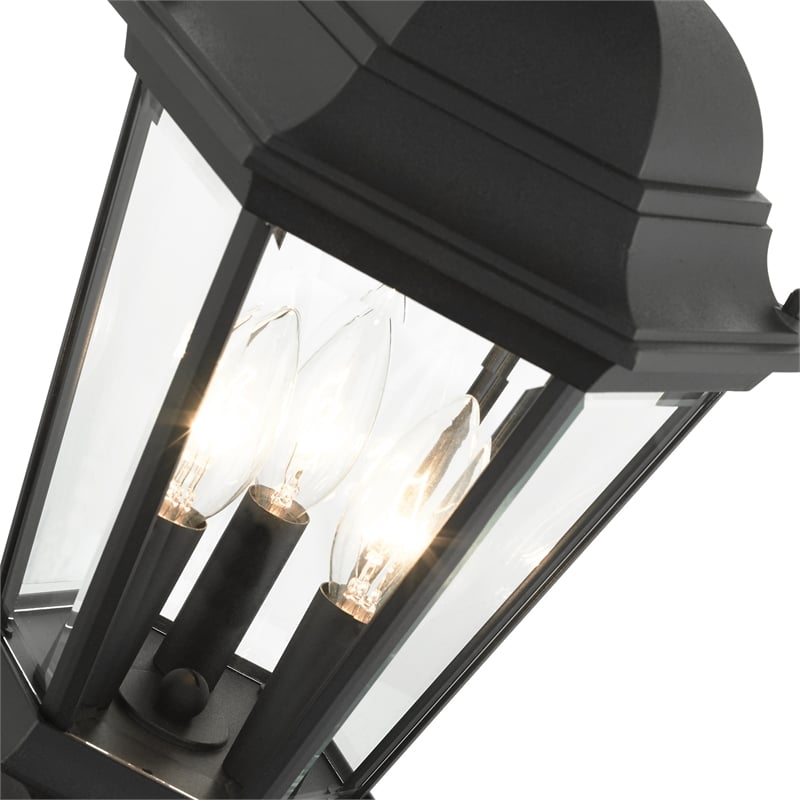 Beaumont Lane 3-Light Beveled Metal Outdoor Post Top Lantern in Black