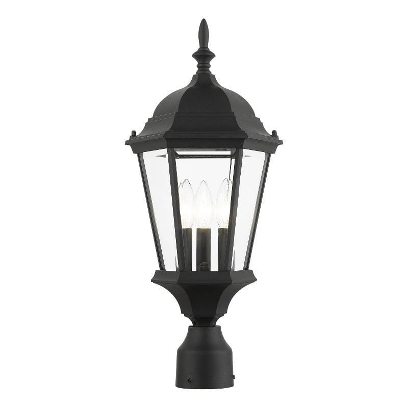Beaumont Lane 3-Light Beveled Metal Outdoor Post Top Lantern in Black