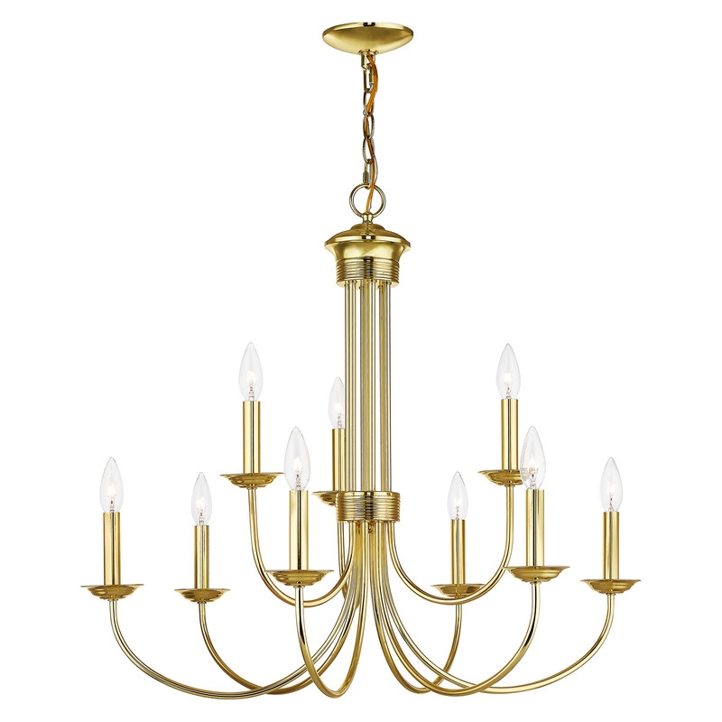 Beaumont Lane Contemporary 9 Light Chandelier in Polished Brass