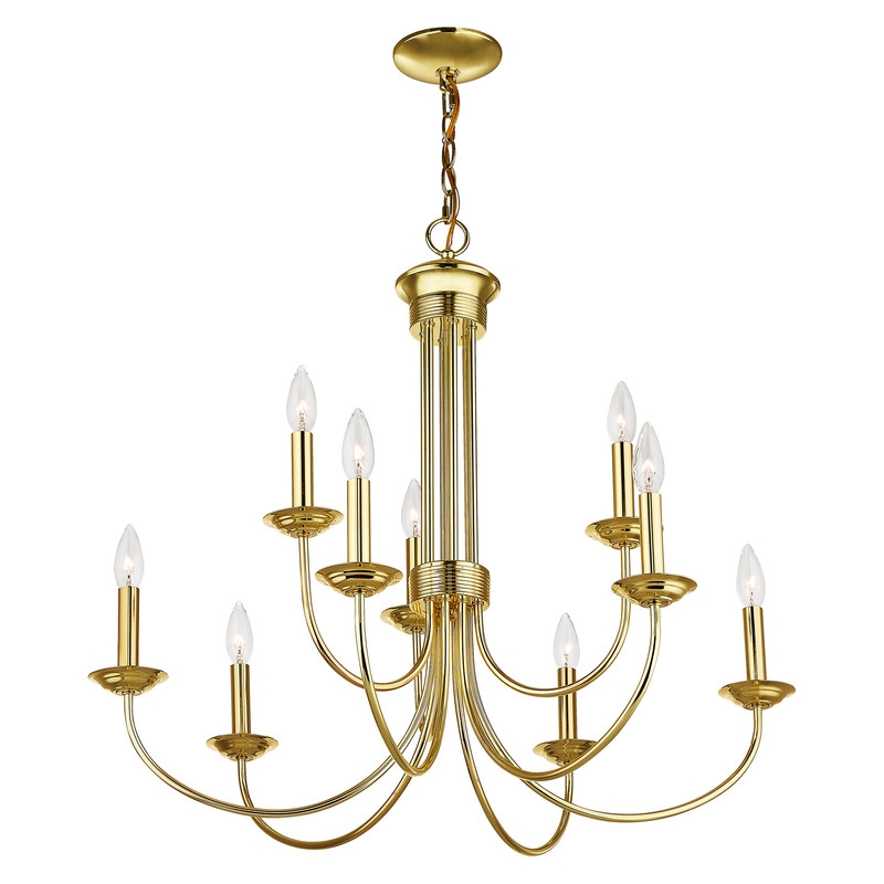 Beaumont Lane Contemporary 9 Light Chandelier in Polished Brass