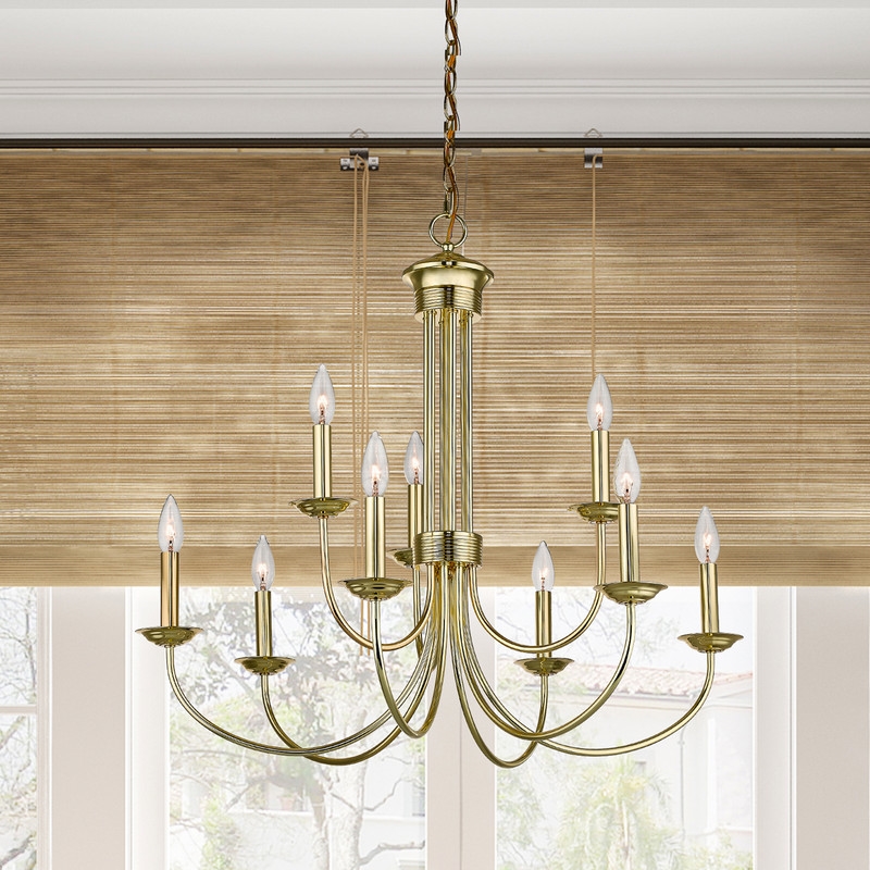 Beaumont Lane Contemporary 9 Light Chandelier in Polished Brass