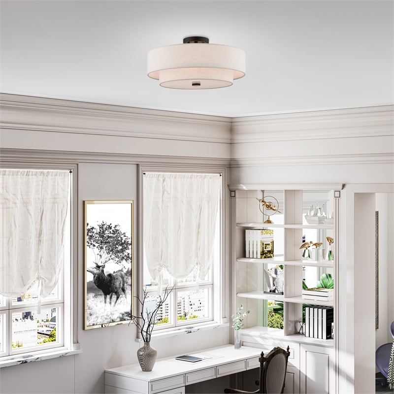 Beaumont Lane Mid-Century 4-Light Metal/Fabric Ceiling Mount in English Bronze