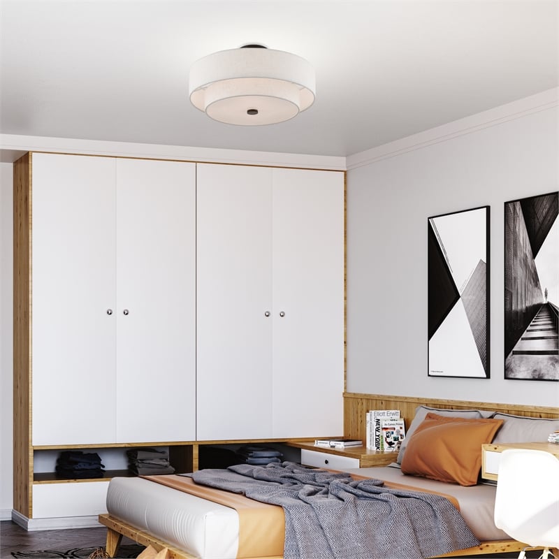 Beaumont Lane Mid-Century 4-Light Metal/Fabric Ceiling Mount in English Bronze