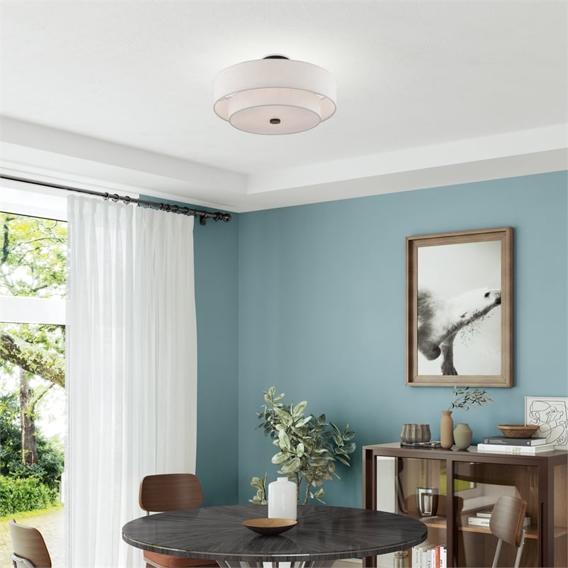 Beaumont Lane Mid-Century 4-Light Metal/Fabric Ceiling Mount in English Bronze