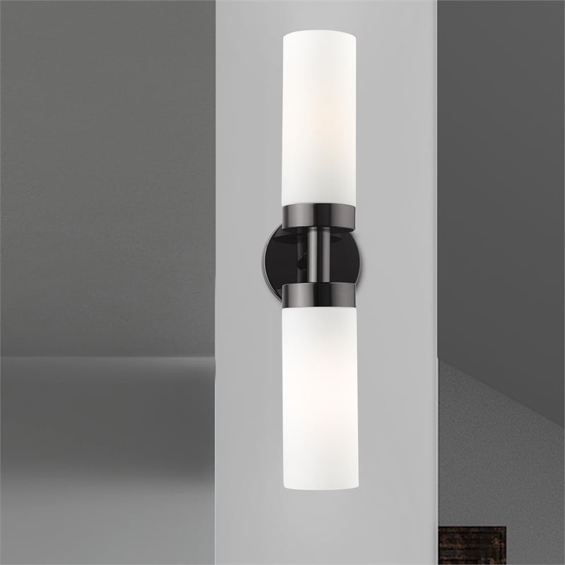 Beaumont Lane Contemporary 2-Light Glass/Metal ADA Vanity Sconce in Black Chrome