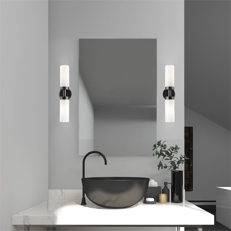 Beaumont Lane Contemporary 2-Light Glass/Metal ADA Vanity Sconce in Black Chrome