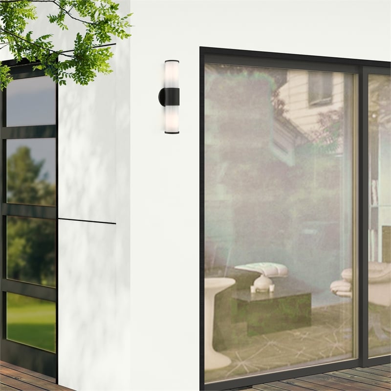 Beaumont Lane Contemporary 2-Light Metal Outdoor Wall Lantern in Textured Black