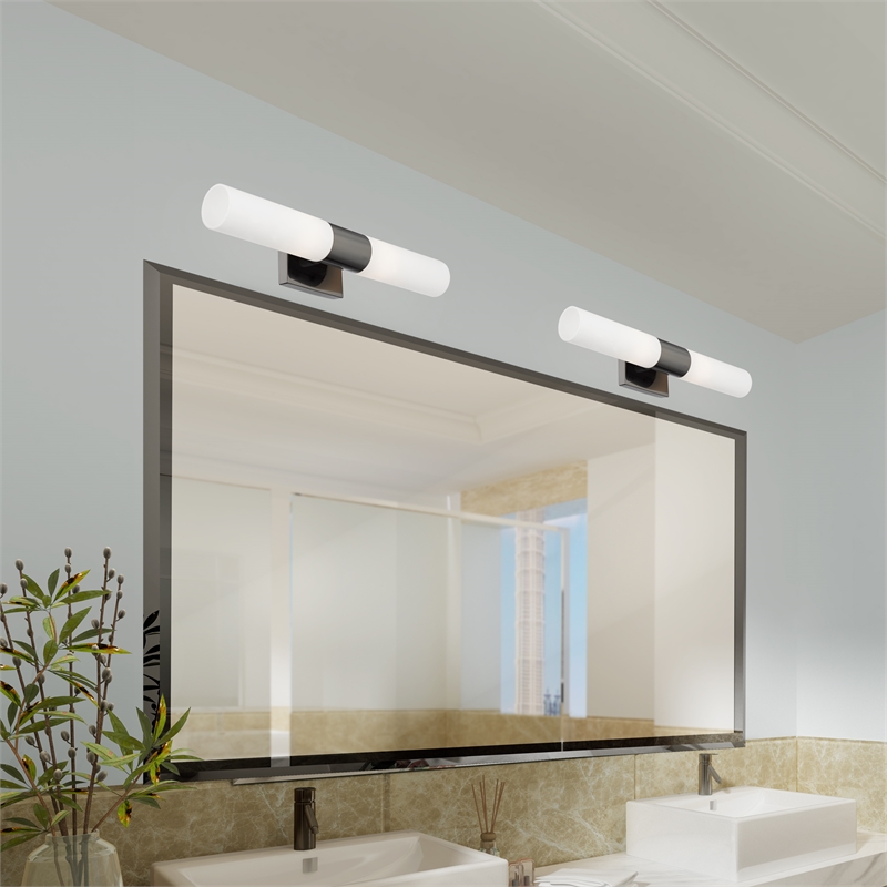 Beaumont Lane 2-Light Twist Lock Metal Vanity Lighting in Black Chrome