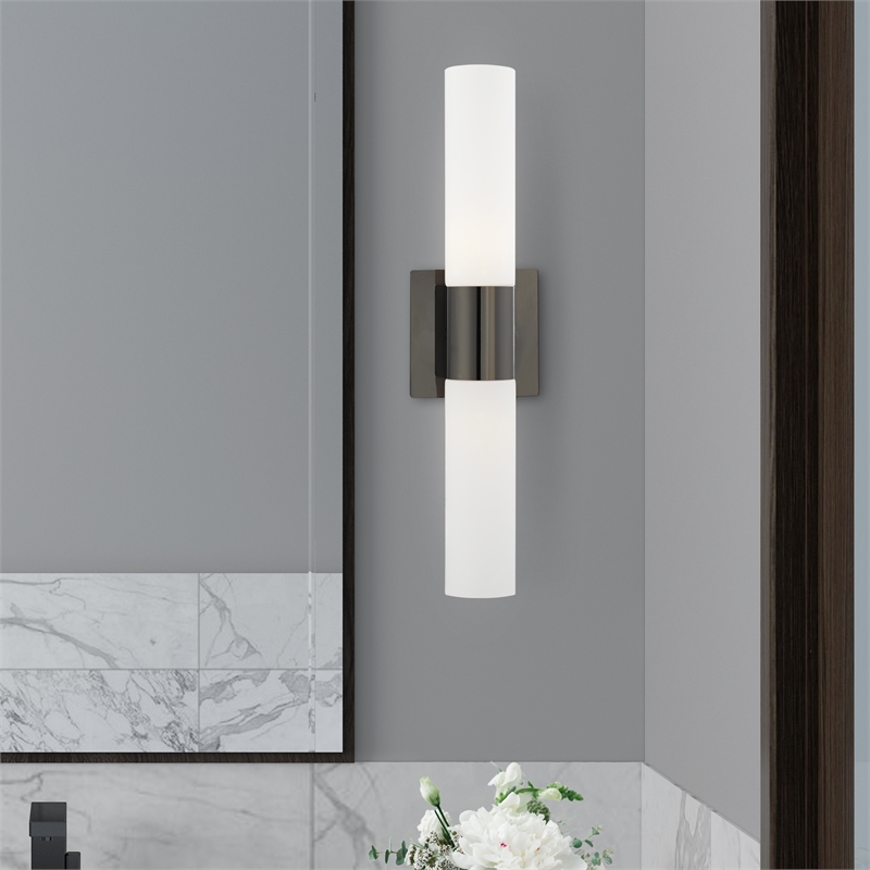 Beaumont Lane 2-Light Twist Lock Metal Vanity Lighting in Black Chrome