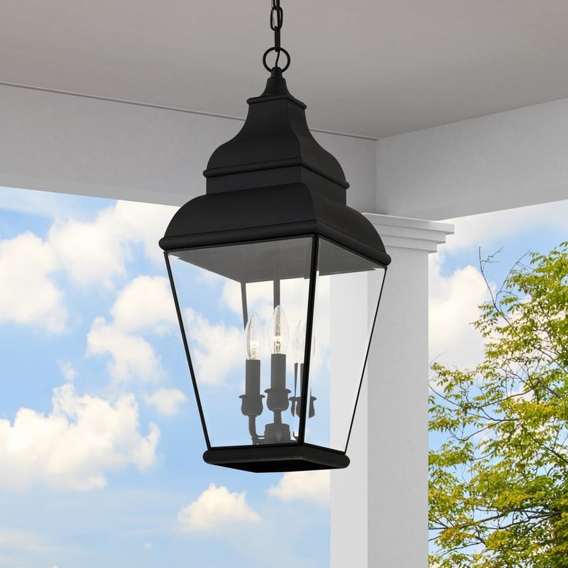 Beaumont Lane Contemporary Brass Outdoor Chain Lantern in Black