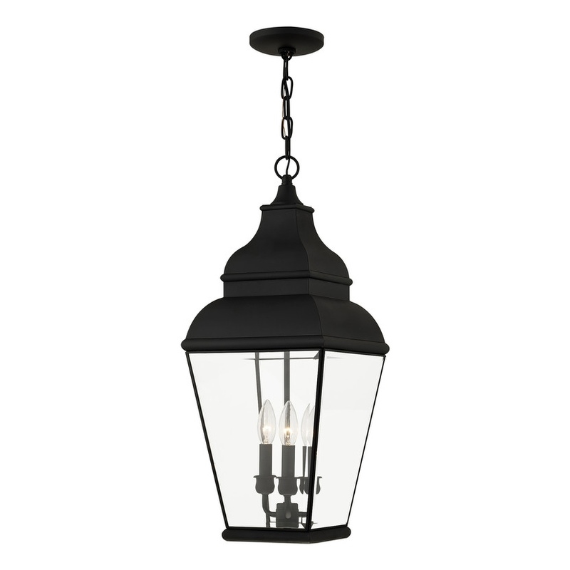 Beaumont Lane Contemporary Brass Outdoor Chain Lantern in Black