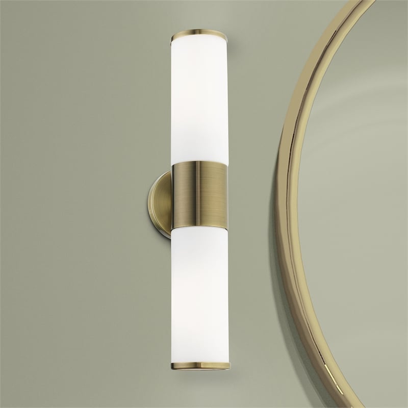 Beaumont Lane 2-Light Metal/Glass Vanity ADA Sconce in Antique Brass