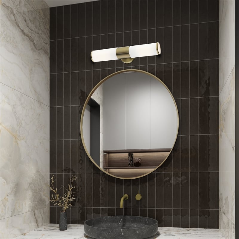 Beaumont Lane 2-Light Metal/Glass Vanity ADA Sconce in Antique Brass