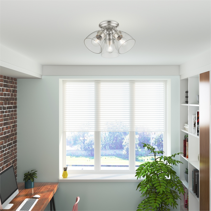 Beaumont Lane Transitional 3-Light Metal & Glass Flush Mount in Brushed Nickel