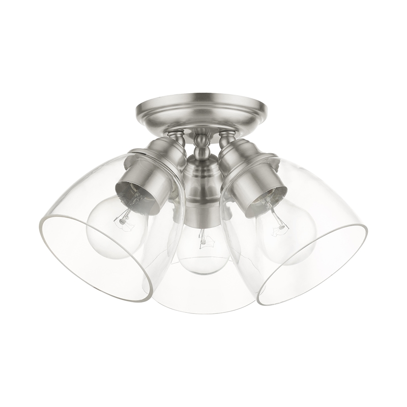 Beaumont Lane Transitional 3-Light Metal & Glass Flush Mount in Brushed Nickel