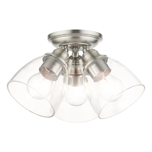 Beaumont Lane Transitional 3-Light Metal & Glass Flush Mount in Brushed Nickel