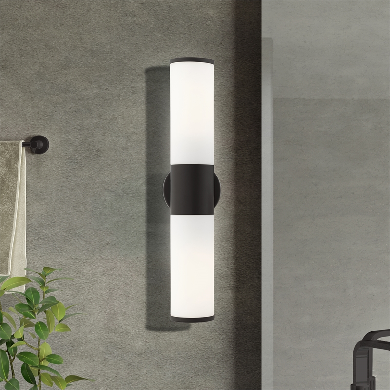 Beaumont Lane Contemporary 2-Light Metal/Glass Vanity ADA Sconce in Black