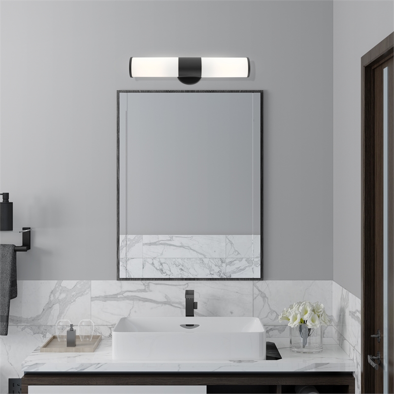Beaumont Lane Contemporary 2-Light Metal/Glass Vanity ADA Sconce in Black