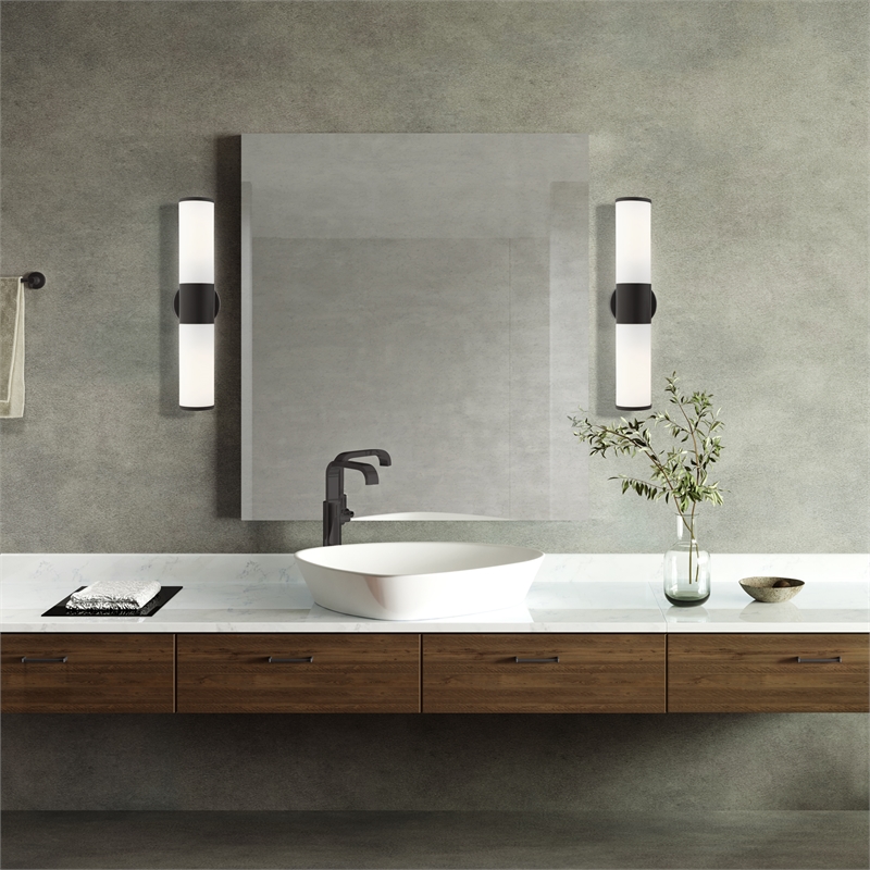 Beaumont Lane Contemporary 2-Light Metal/Glass Vanity ADA Sconce in Black