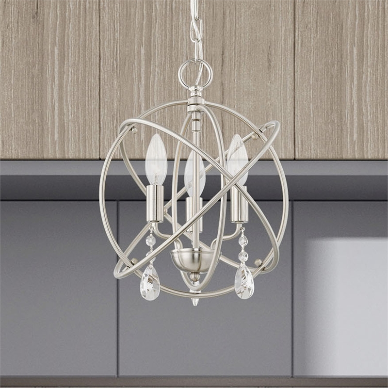 Beaumont Lane Transitional 3-Light Metal Chandelier in Brushed Nickel