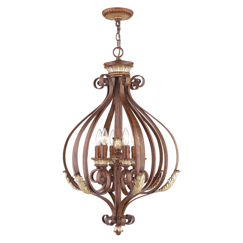 Beaumont Lane 6 Light Bronze Foyer with Aged Gold Leaf Accents Finish