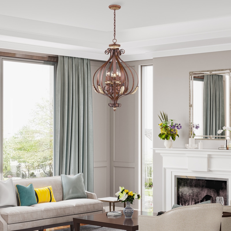 Beaumont Lane 6 Light Bronze Foyer with Aged Gold Leaf Accents Finish