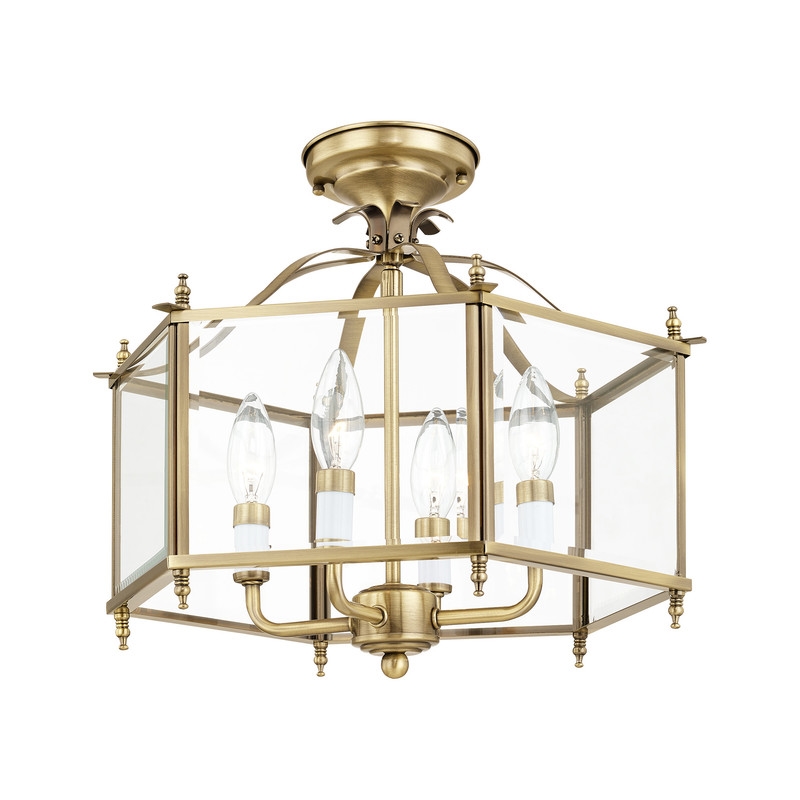 Beaumont Lane Contemporary 4 Light Antique Brass Chain Hang/Ceiling Mount