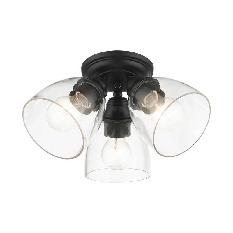 Beaumont Lane Transitional 3-Light Metal & Glass Flush Mount in Black