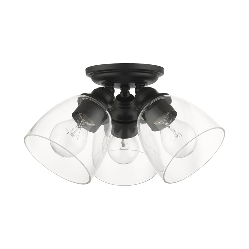 Beaumont Lane Transitional 3-Light Metal & Glass Flush Mount in Black