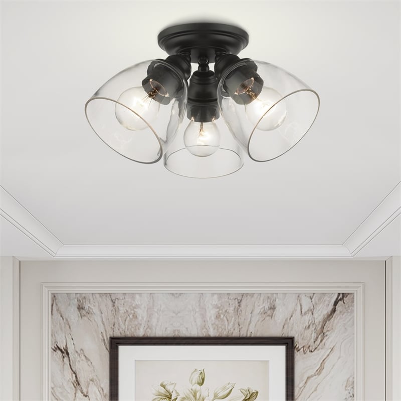 Beaumont Lane Transitional 3-Light Metal & Glass Flush Mount in Black