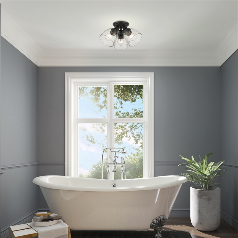 Beaumont Lane Transitional 3-Light Metal & Glass Flush Mount in Black
