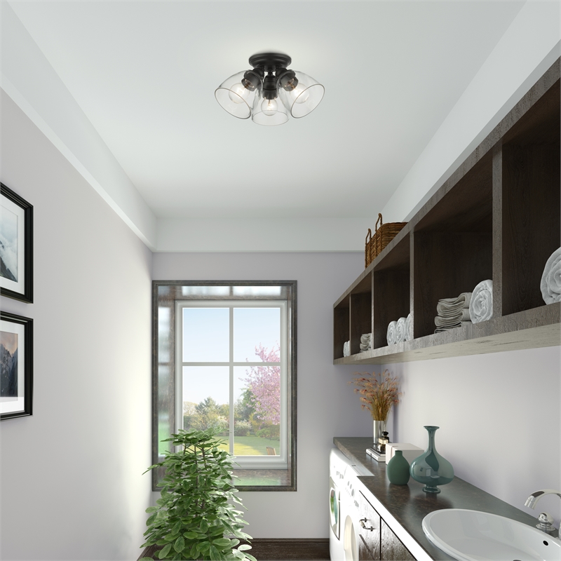 Beaumont Lane Transitional 3-Light Metal & Glass Flush Mount in Black