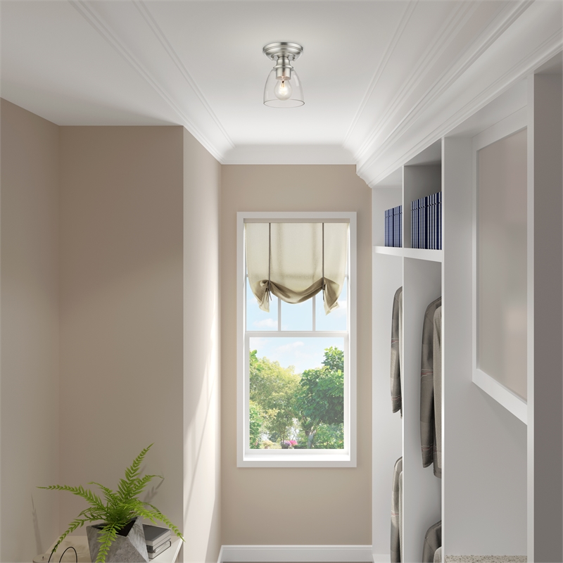 Beaumont Lane Transitional 1-Light Metal & Glass Flush Mount in Brushed Nickel