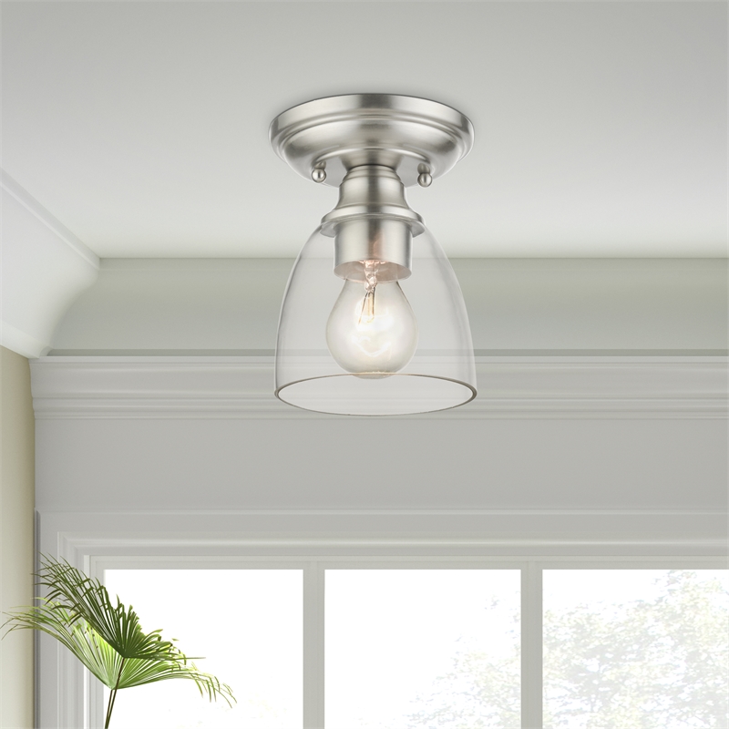 Beaumont Lane Transitional 1-Light Metal & Glass Flush Mount in Brushed Nickel