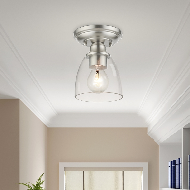 Beaumont Lane Transitional 1-Light Metal & Glass Flush Mount in Brushed Nickel