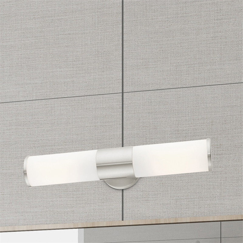 Beaumont Lane 2-Light Metal/Glass Vanity ADA Sconce in Brushed Nickel